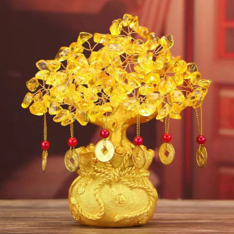 ATELIER-TIBET – Arbre de Vie Feng Shui Doré en Cristal