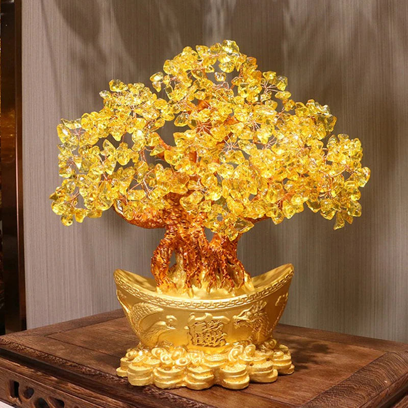 ATELIER-TIBET – Arbre d’Abondance Feng Shui en Cristaux Dorés