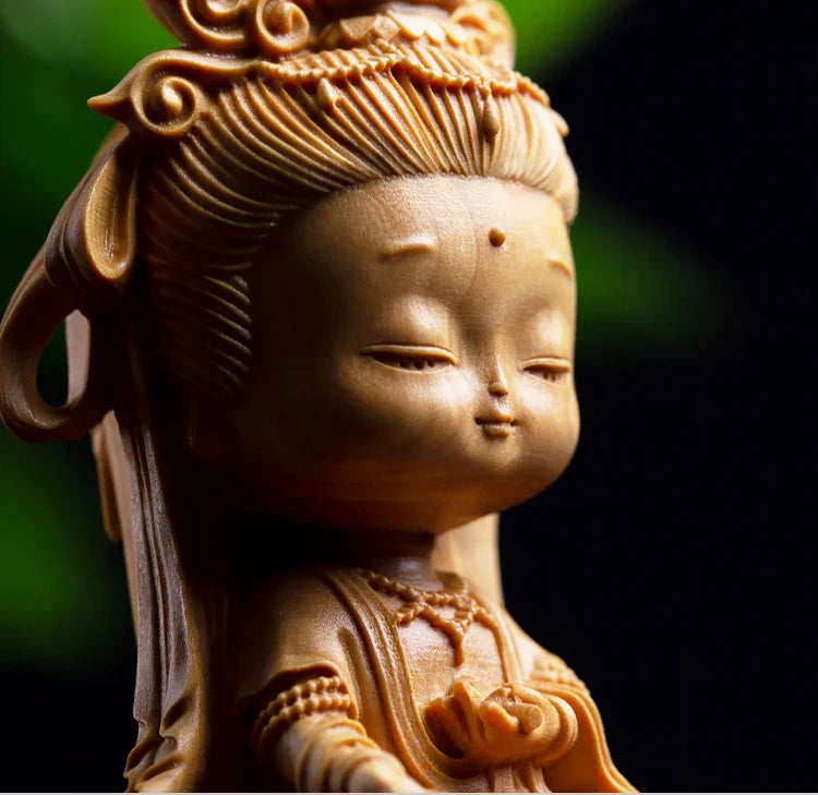 ATELIER-TIBET Statue Japonaise en Bois Sculpté | Décoration Zen Artisanale & Spirituelle