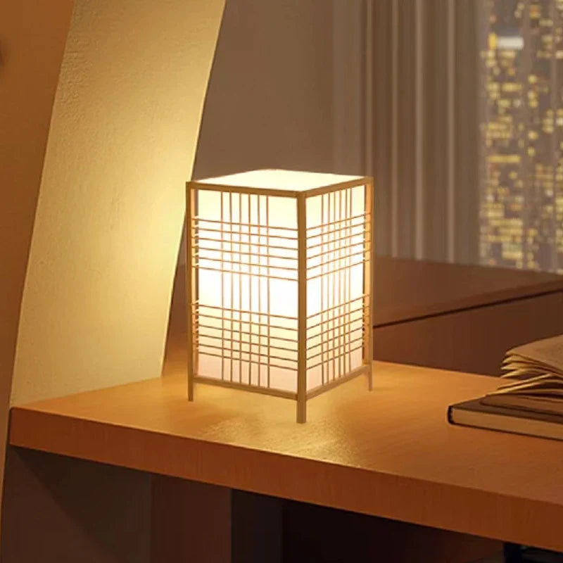 ATELIER-TIBET – Lampe de Table Japonaise en Bambou Naturel, Lumière Douce et Ambiance Zen