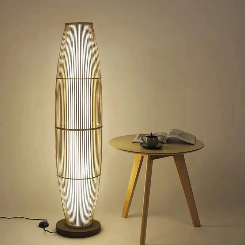 ATELIER-TIBET – Grande Lampe Japonaise en Bambou & Bois, Luminaire Zen Élégant