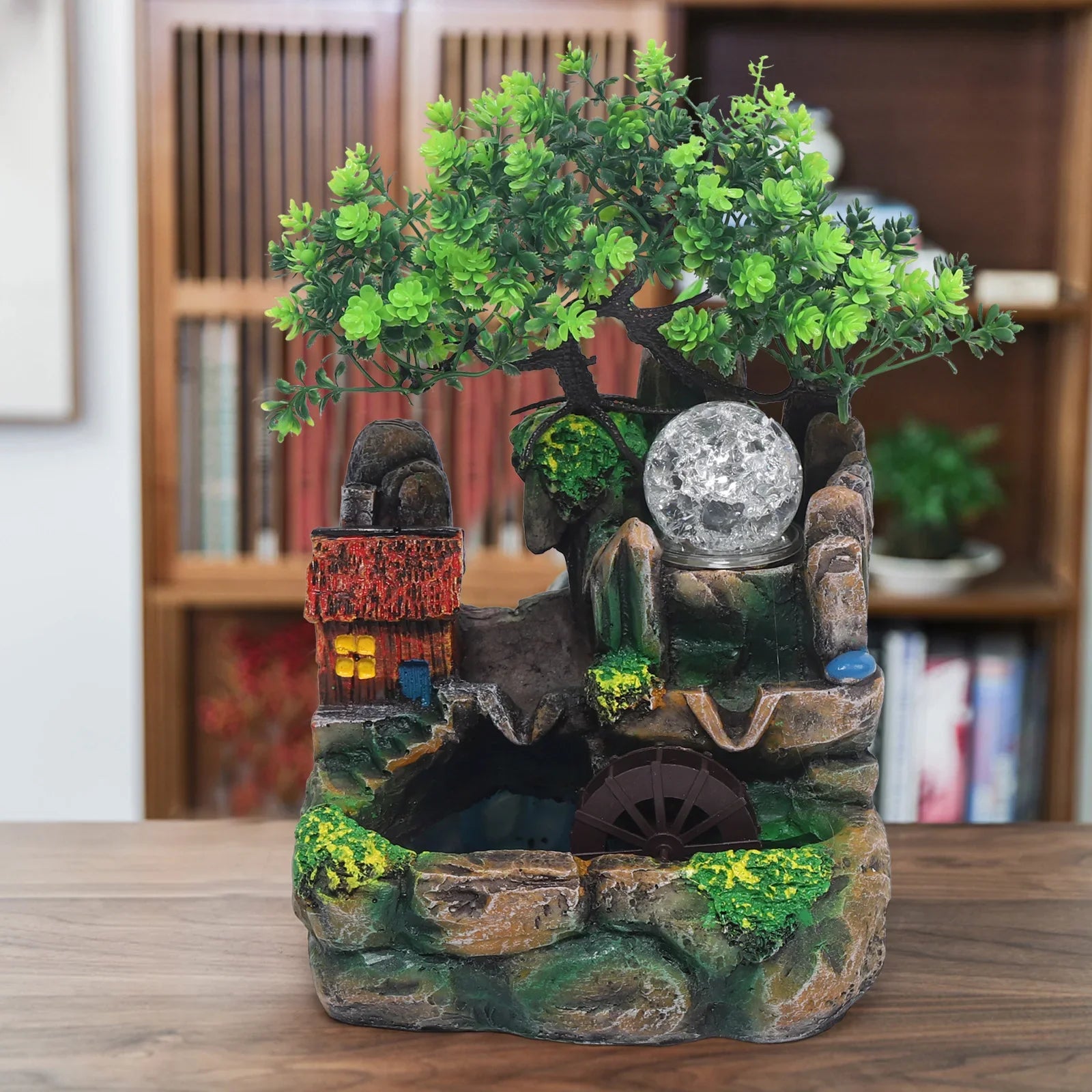 ATELIER-TIBET – Fontaine Japonaise d’Extérieur avec Brume, LED et Arbre Décoratif