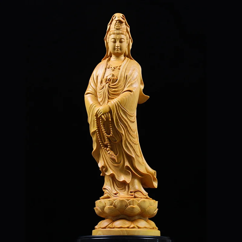 ATELIER-TIBET Statue Japonaise Guan Yin en Bois Massif | Sculpture Zen Compassion & Sérénité
