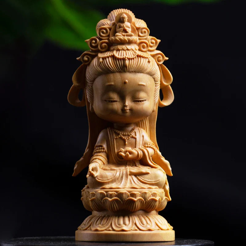 ATELIER-TIBET Statue Japonaise en Bois Sculpté | Décoration Zen Artisanale & Spirituelle
