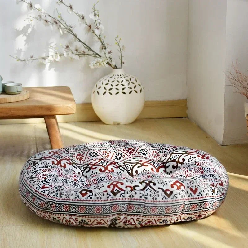 ATELIER-TIBET — Coussin de Sol Japonais Rond 55 cm | Assise Zen en Coton & Lin