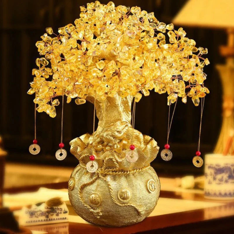 ATELIER-TIBET – Arbre de Vie Feng Shui Doré en Cristal