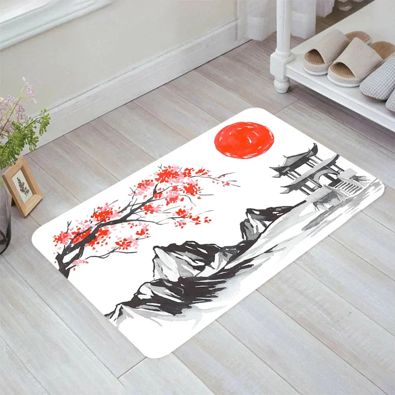 ATELIER-TIBET – Tapis Japonais Sakura & Mont Fuji | Élégance Florale & Harmonie Naturelle
