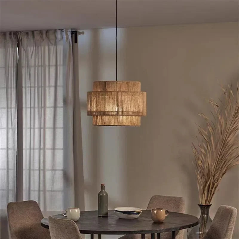 ATELIER-TIBET – Lampe Japonaise en Corde de Chanvre, Suspension Zen à Lumière Douce