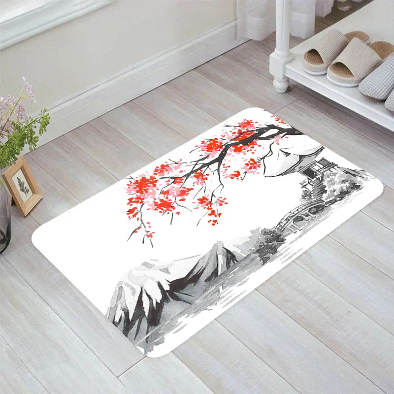 ATELIER-TIBET – Tapis Japonais Sakura & Mont Fuji | Élégance Florale & Harmonie Naturelle