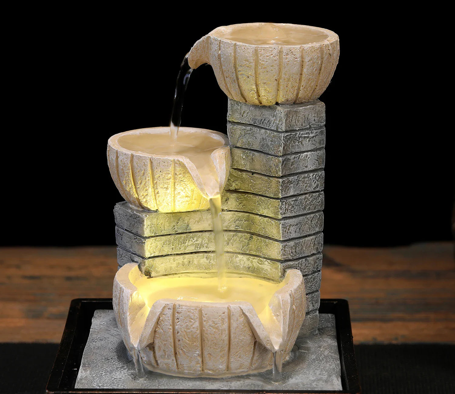 ATELIER-TIBET – Fontaine Japonaise Zen d’Intérieur en Résine Poly avec Pompe Silencieuse et Débit Réglable