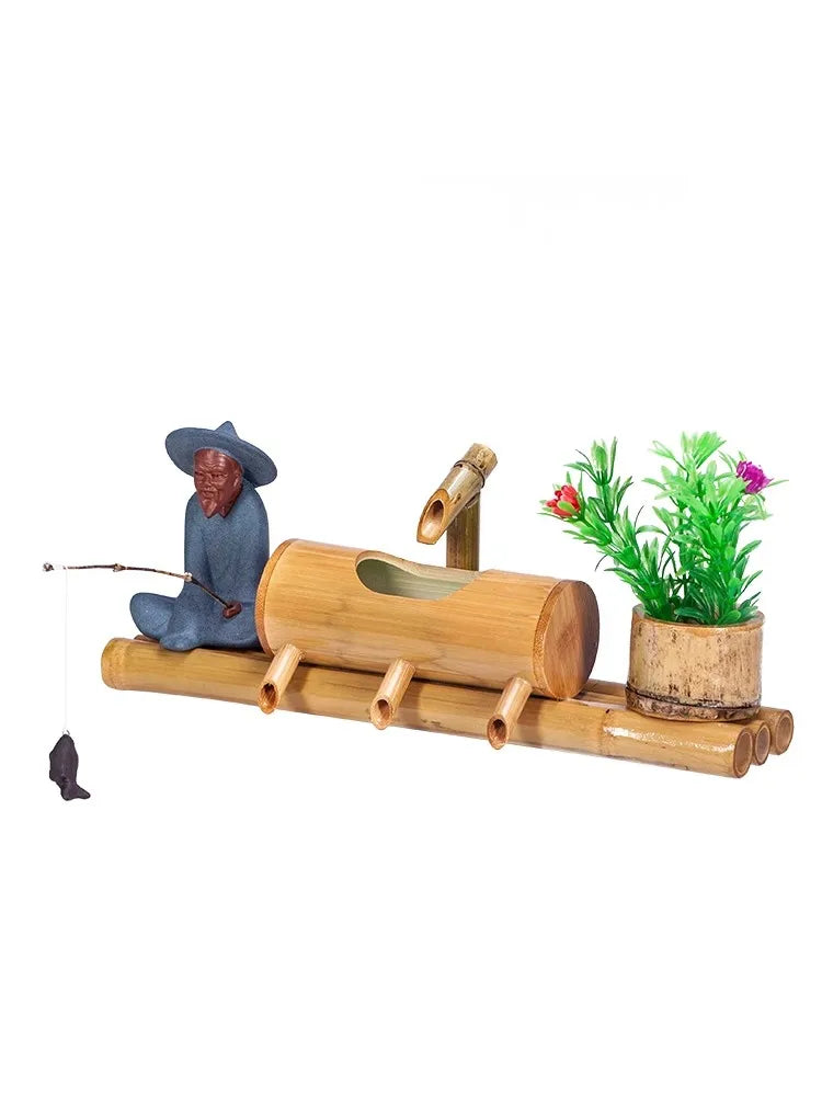 ATELIER-TIBET – Fontaine Japonaise Extérieure en Bambou Artisanal avec Pompe Silencieuse