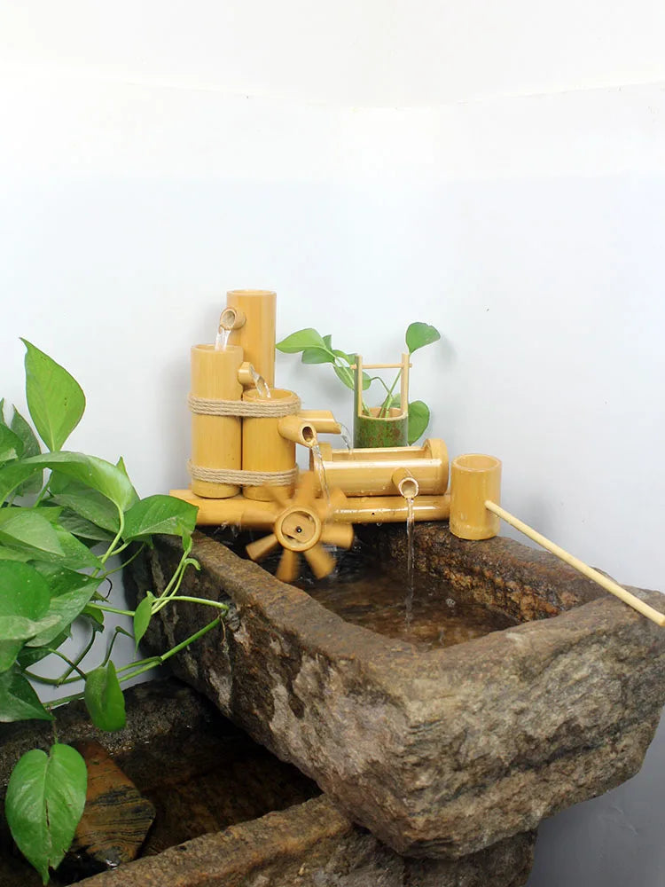 ATELIER-TIBET – Fontaine Japonaise en Bambou Artisanal pour Jardin et Intérieur Zen