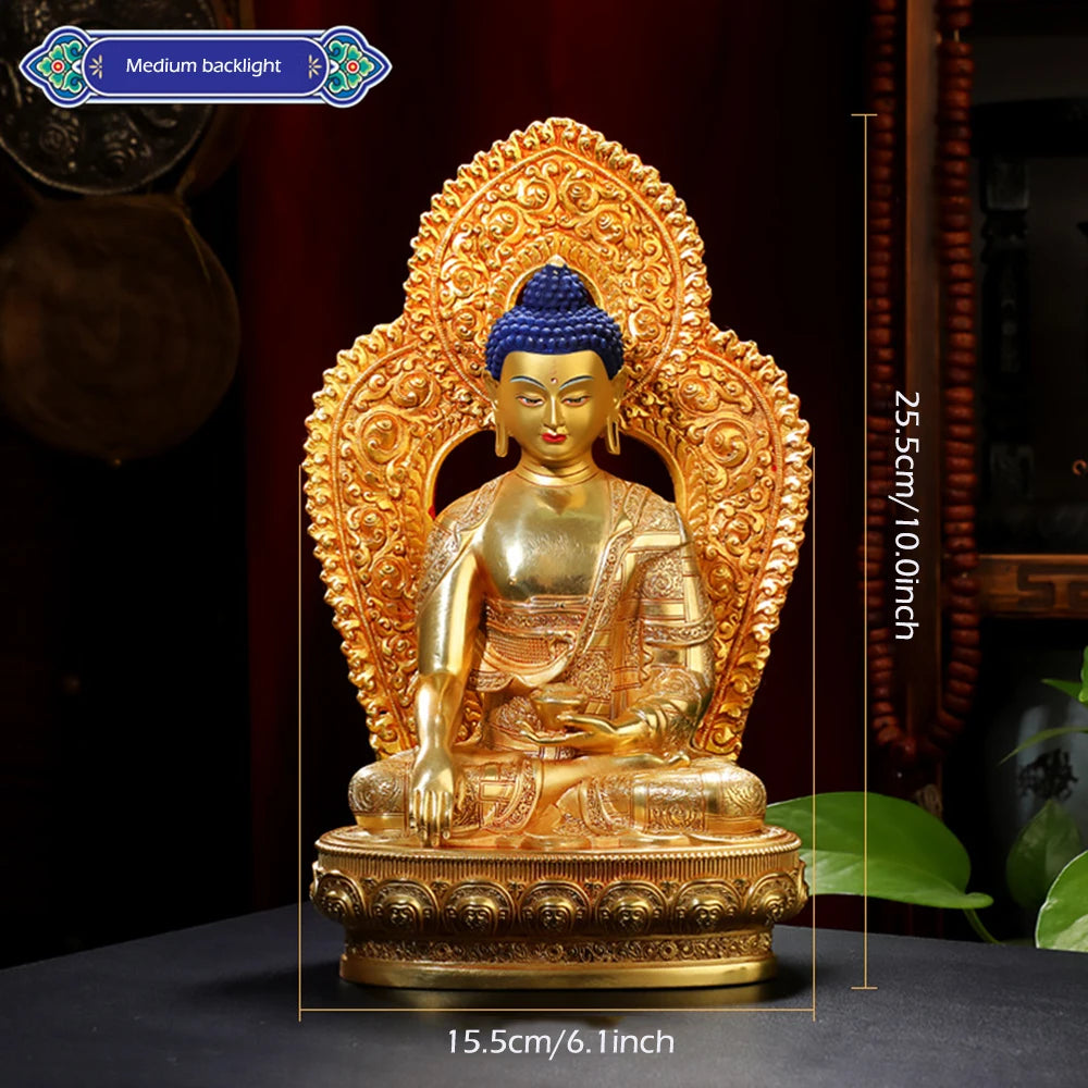 ATELIER-TIBET Ornement de bouddha Sakyamuni doré de 8 pouces, figurine en cuivre du bouddha, icônes ésotriques, petit ornement de bureau de culte à la maison