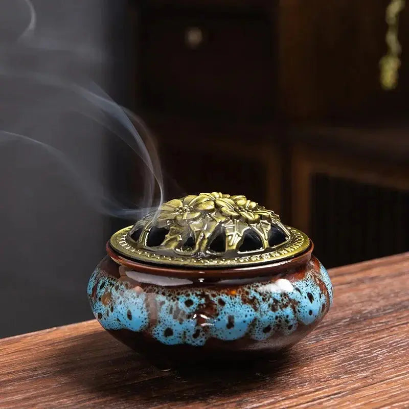 ATELIER-TIBET – Brûleur d’Encens en Céramique Bouddhiste, Sérénité & Élégance