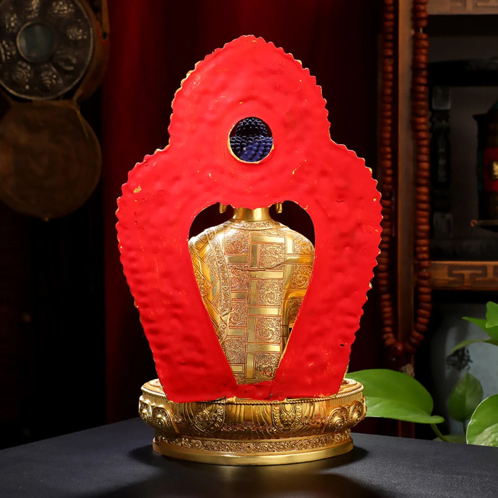 ATELIER-TIBET Ornement de bouddha Sakyamuni doré de 8 pouces, figurine en cuivre du bouddha, icônes ésotriques, petit ornement de bureau de culte à la maison