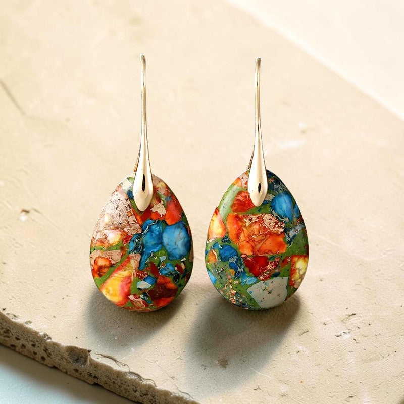 ATELIER-TIBET – Boucles d’Oreilles Gouttes Arlequines en Jaspe