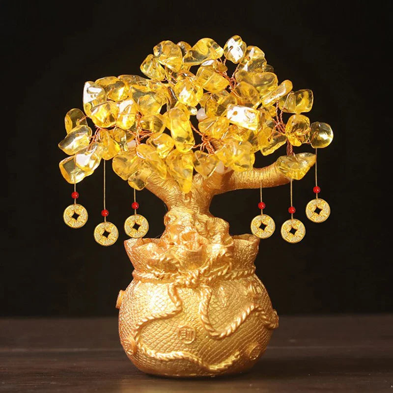 ATELIER-TIBET – Arbre de Vie Feng Shui Doré en Cristal