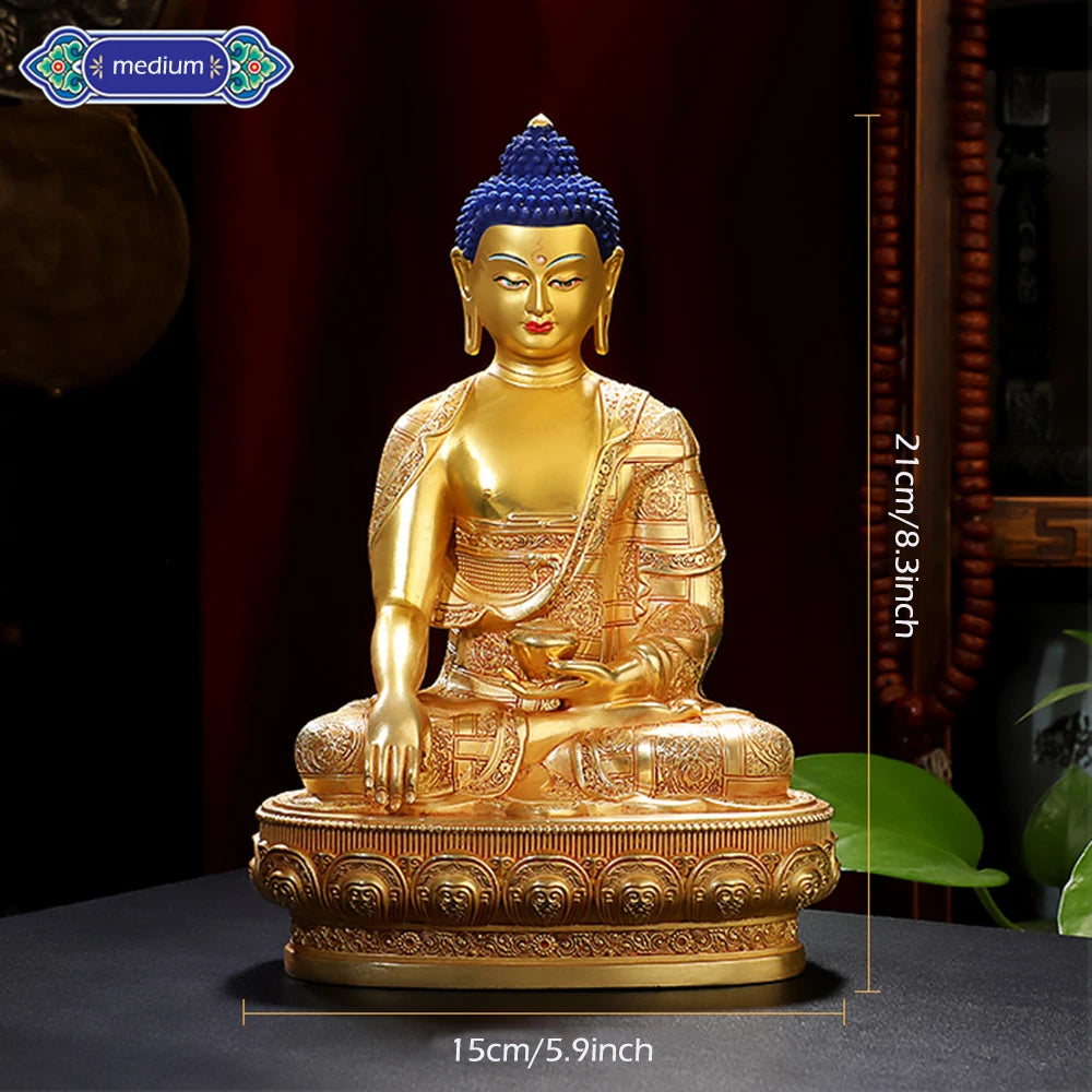 ATELIER-TIBET Ornement de bouddha Sakyamuni doré de 8 pouces, figurine en cuivre du bouddha, icônes ésotriques, petit ornement de bureau de culte à la maison