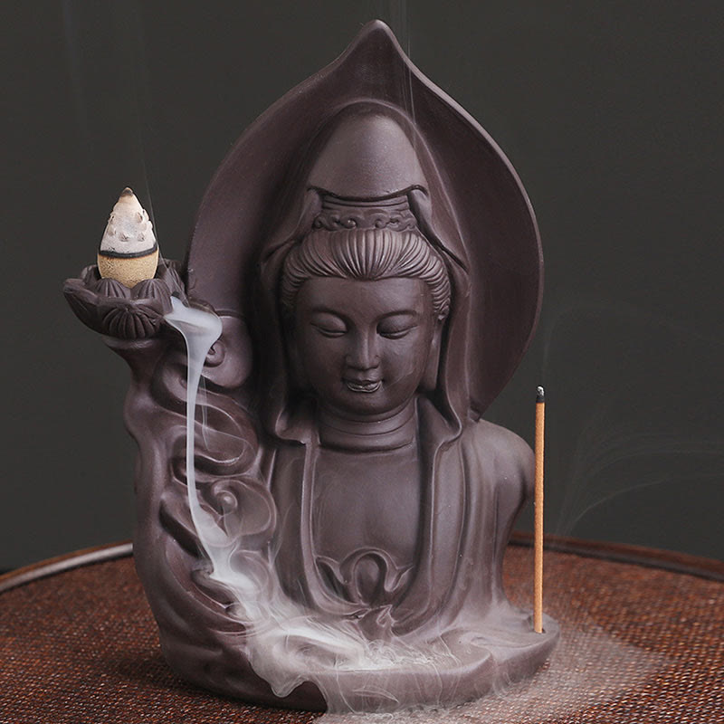 ATELIER-TIBET Brûleur d’Encens à Reflux Bouddha en Argile Pourpre – Design Lotus