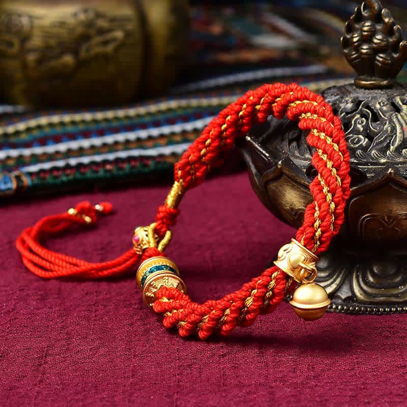 ATELIER-TIBET – Bracelet de Prière Tibétain Thangka en Fil Rouge, Protection & Chance
