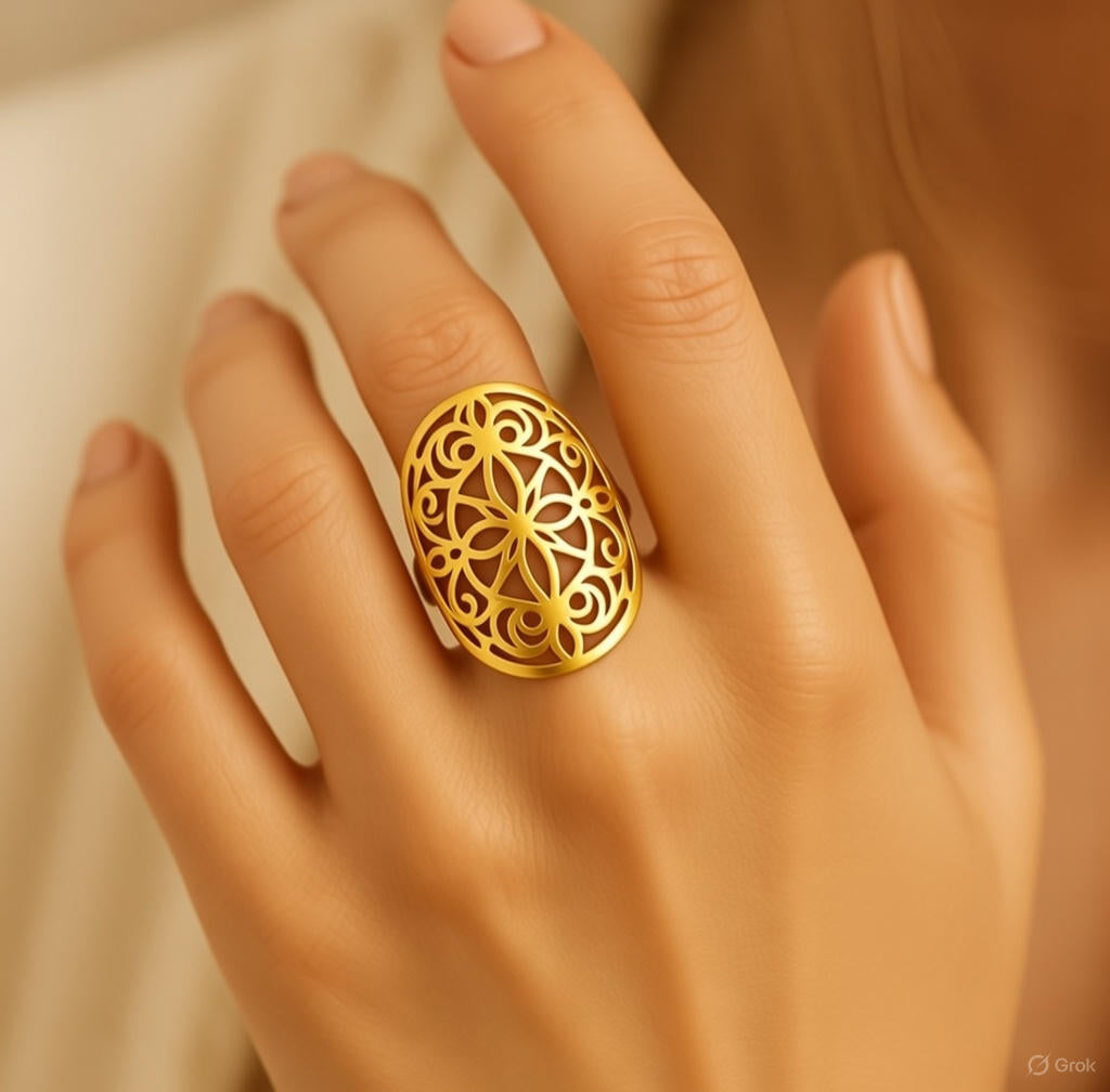 ATELIER-TIBET – Bague “Fleur de Mandala” en Acier Inoxydable – Harmonie Symbolique & Élégance Intérieure