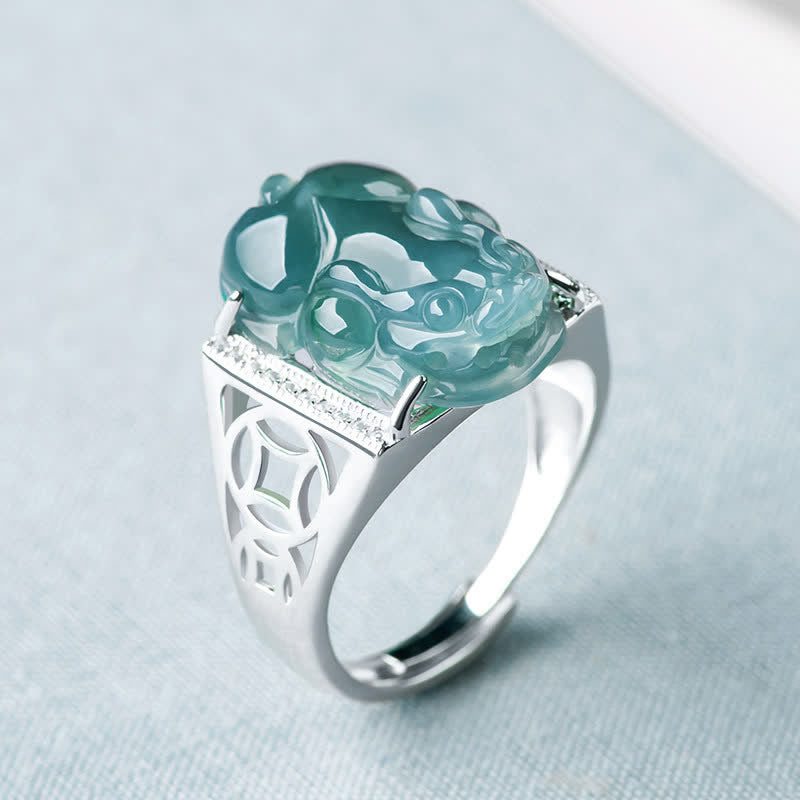 ATELIER-TIBET – Bague Pixiu en Jade Naturel & Argent Sterling 925 – Talisman Symbolique de Prospérité