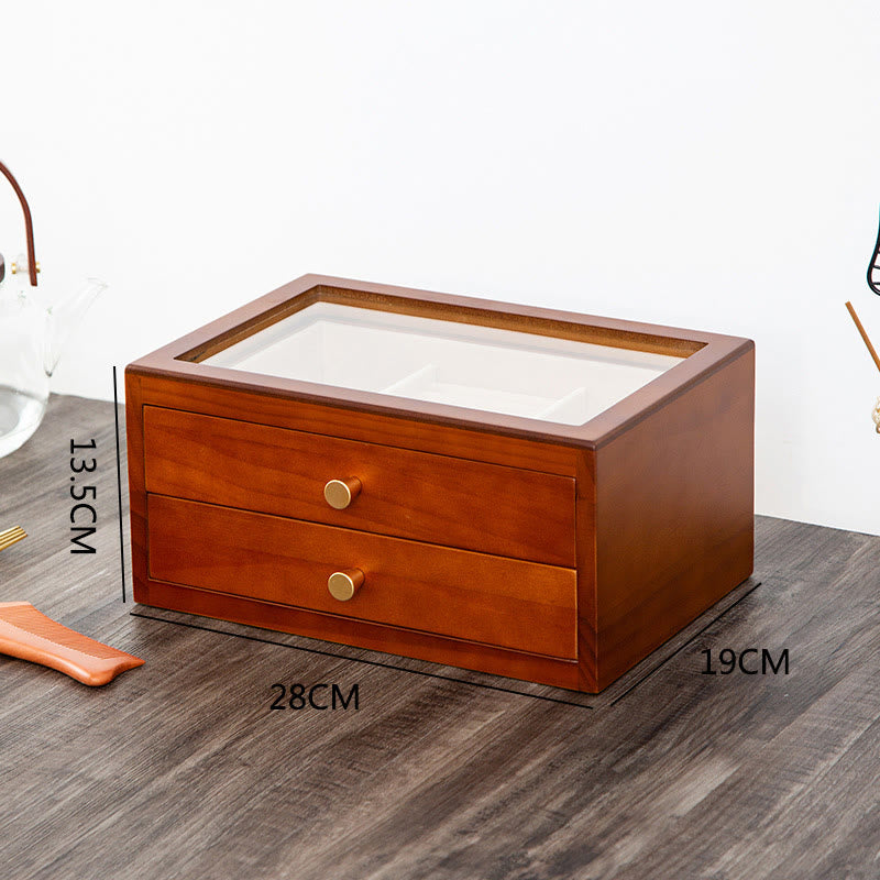 ATELIER-TIBET Boîte à bijoux rétro en bois massif avec tiroir et Buddha Stones