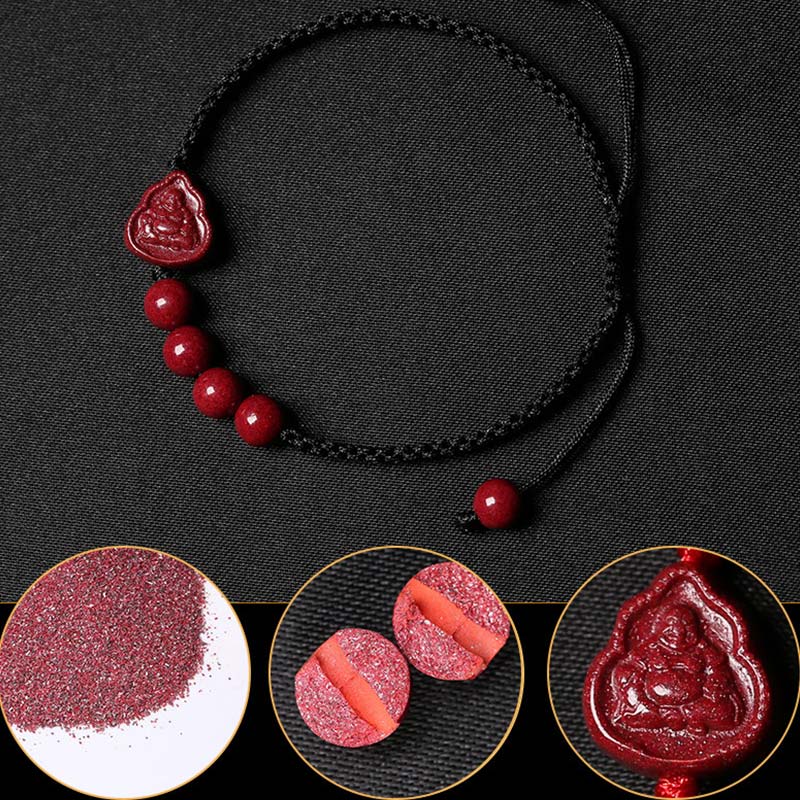 ATELIER-TIBET Bracelet Cinabre & Bouddha Rieur – Ajustable 14–20 cm