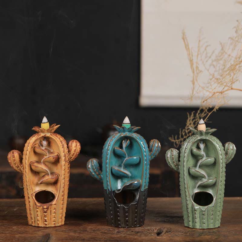 ATELIER-TIBET – Porte-Encens Cactus à Reflux en Céramique 12,5 cm Relaxation