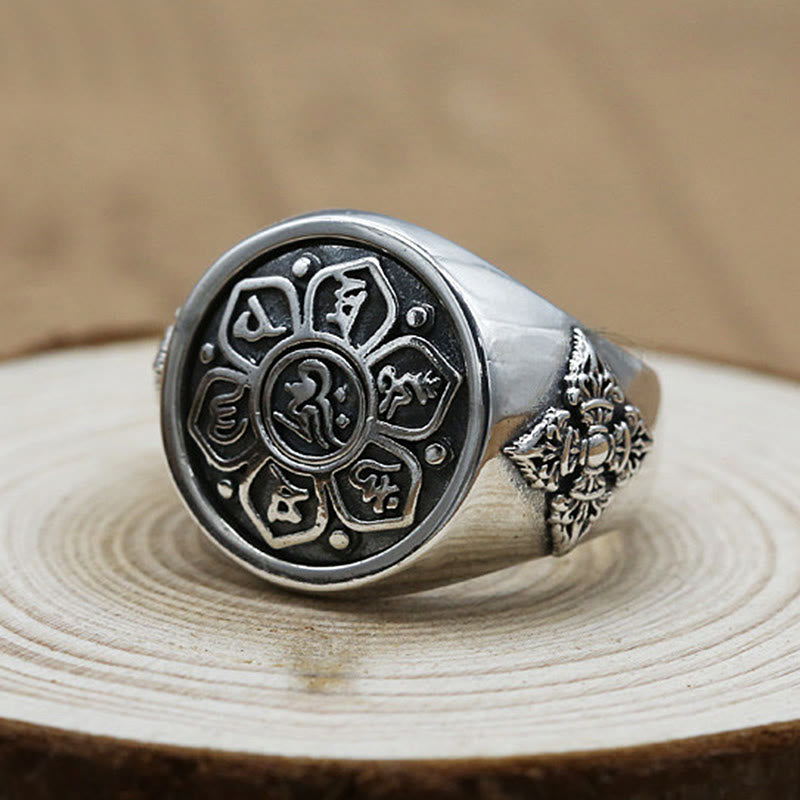 ATELIER-TIBET – Bague Rotative Ajustable Om Mani Padme Hum en Cuivre – Anneau de Méditation Unisexe