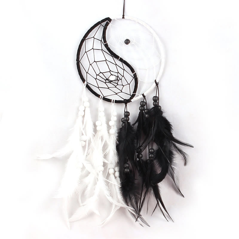 ATELIER-TIBET Attrape-rêves Yin Yang Filet circulaire avec plumes Décoration d'équilibre
