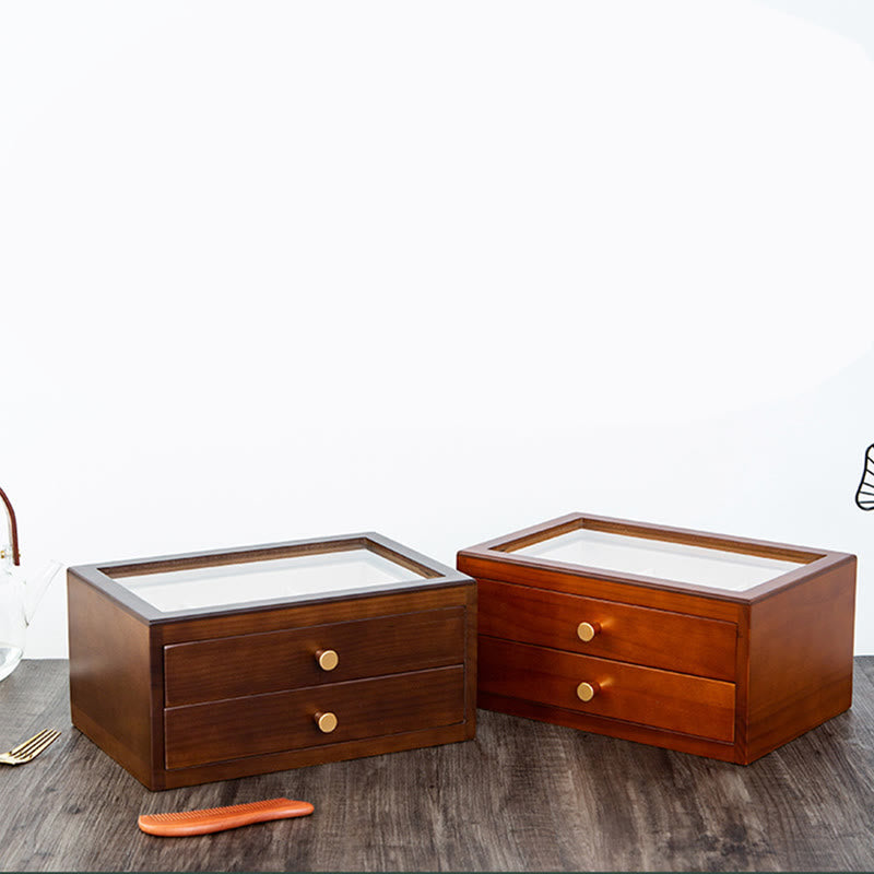 ATELIER-TIBET Boîte à bijoux rétro en bois massif avec tiroir et Buddha Stones