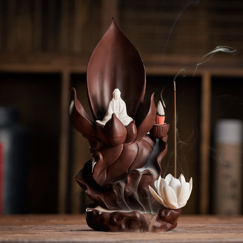 ATELIER-TIBET – Brûleur d’Encens Bouddha Lotus en Argile Violet – Porte-Encens Zen & Méditation