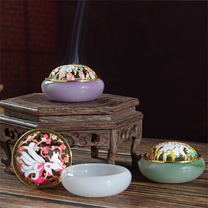 ATELIER-TIBET Brûleur d’Encens en Cristal Liuli Renard à Neuf Queues – Porte-Encens Cône pour Méditation