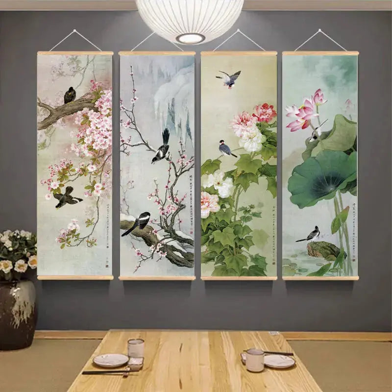 ATELIER-TIBET – Décoration Murale Japonaise Zen aux Oiseaux et Fleurs (Kakemono)