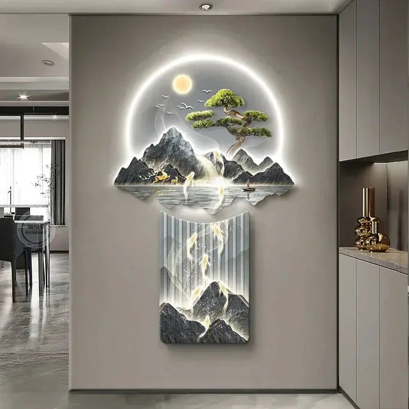 ATELIER-TIBET – Décoration Murale Japonaise Lumineuse Zen aux Poissons