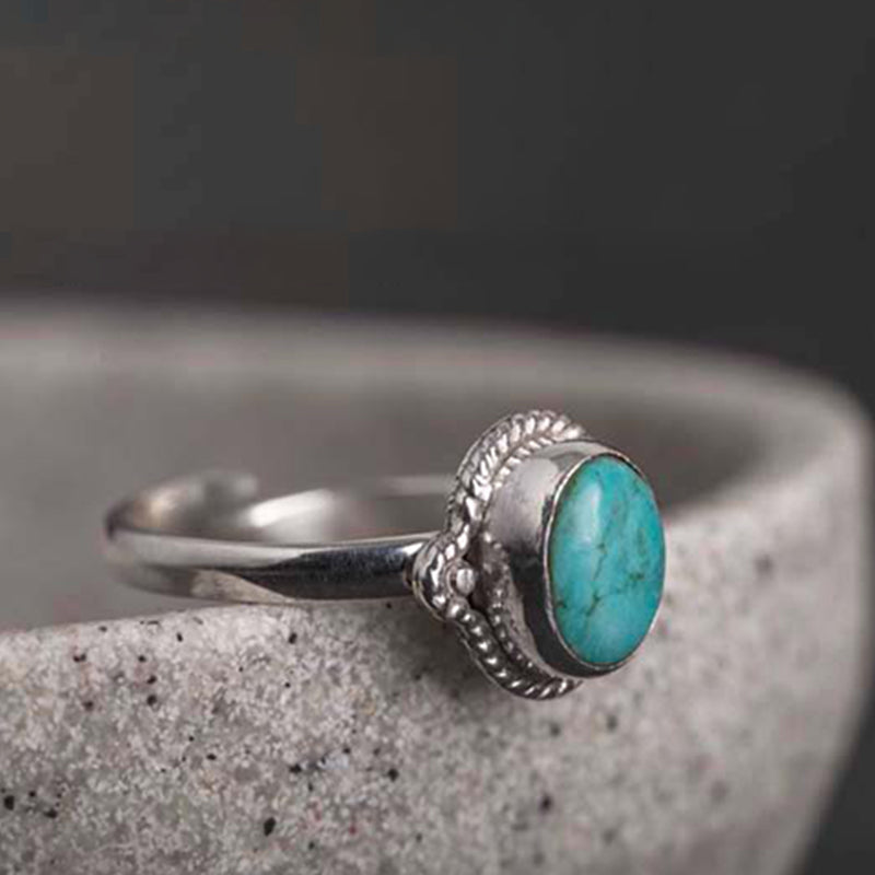 ATELIER-TIBET – Bague Sagesse en Turquoise Naturelle & Argent Sterling 925 – Ajustable Unisexe