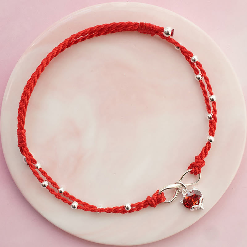 ATELIER-TIBET – Bracelet de Cheville Spirituel Fil Rouge Cœur Infini (Ajustable)
