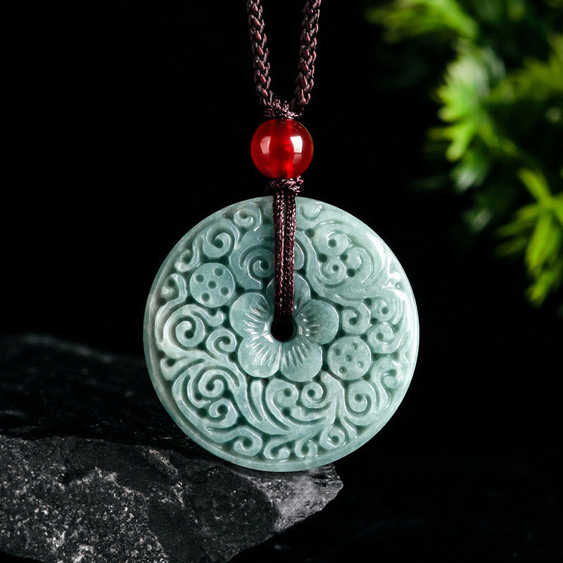 ATELIER-TIBET – Pendentif Fleur de Jade Vert, Boucle de Paix & Harmonie