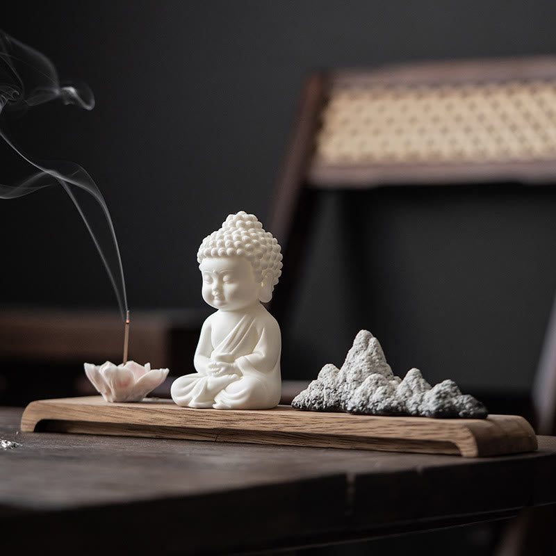 ATELIER-TIBET – Brûleur d’Encens Bouddha Lotus en Céramique – Porte-Encens Méditation Zen