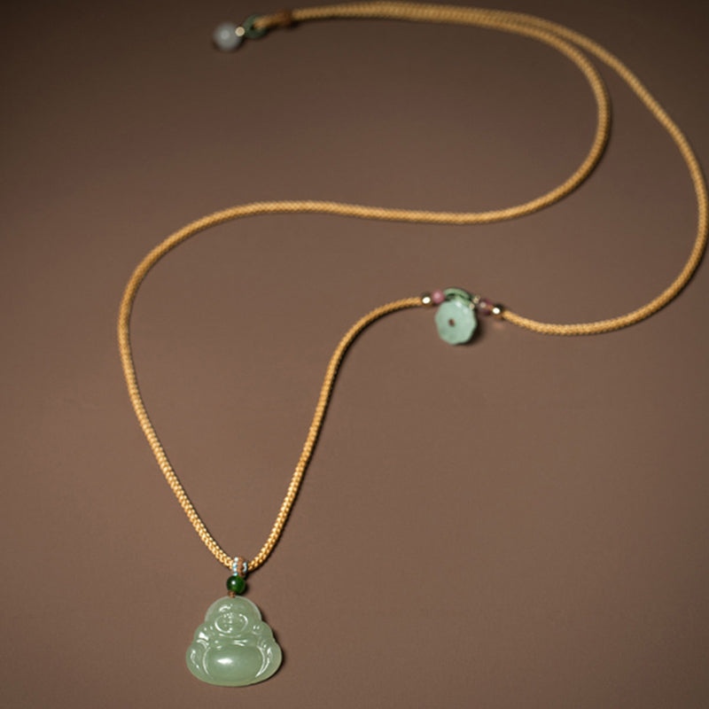ATELIER-TIBET Collier Jade Lotus & Bouddha Rieur – 75 cm