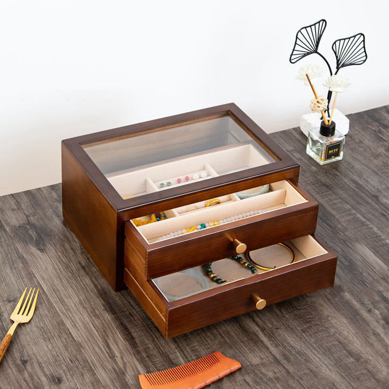 ATELIER-TIBET Boîte à bijoux rétro en bois massif avec tiroir et Buddha Stones