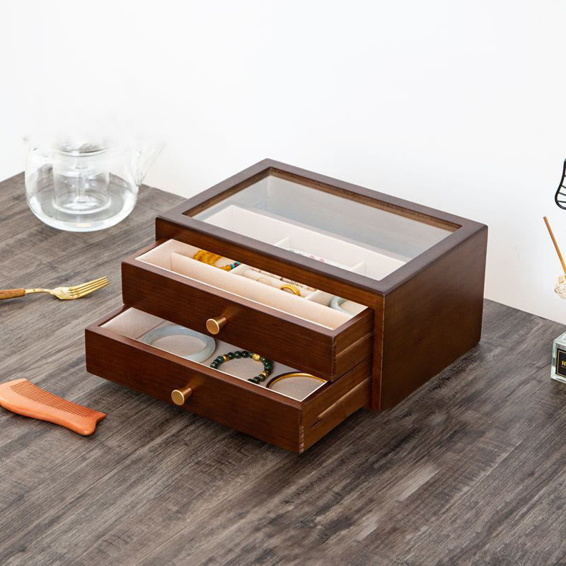 ATELIER-TIBET Boîte à bijoux rétro en bois massif avec tiroir et Buddha Stones