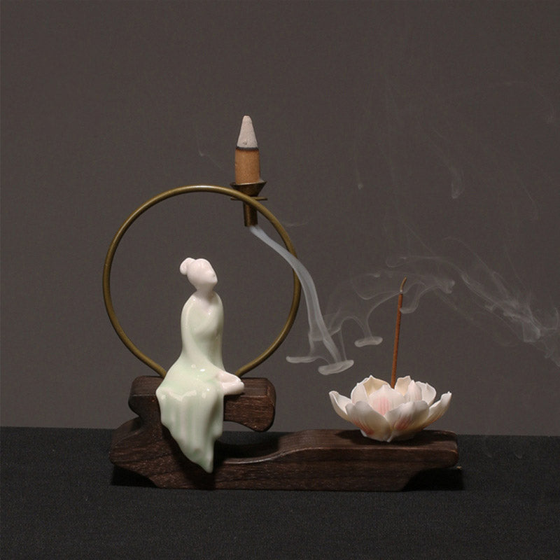 ATELIER-TIBET – Brûleur d’Encens de Méditation en Céramique Lotus à Reflux