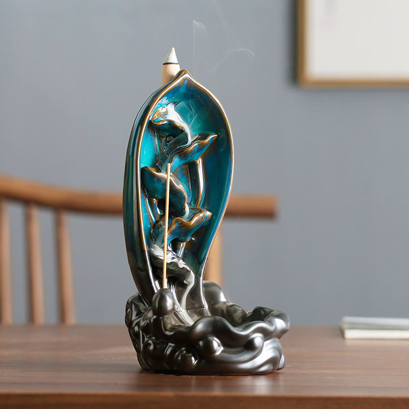 ATELIER-TIBET Brûleur d'encens à cascade Buddha Stones Porte-encens à reflux