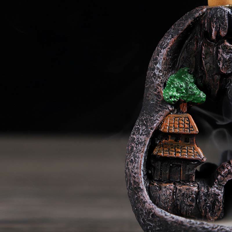 ATELIER-TIBET Brûleur d'encens à reflux en résine de méditation à motif de ponts de montagne