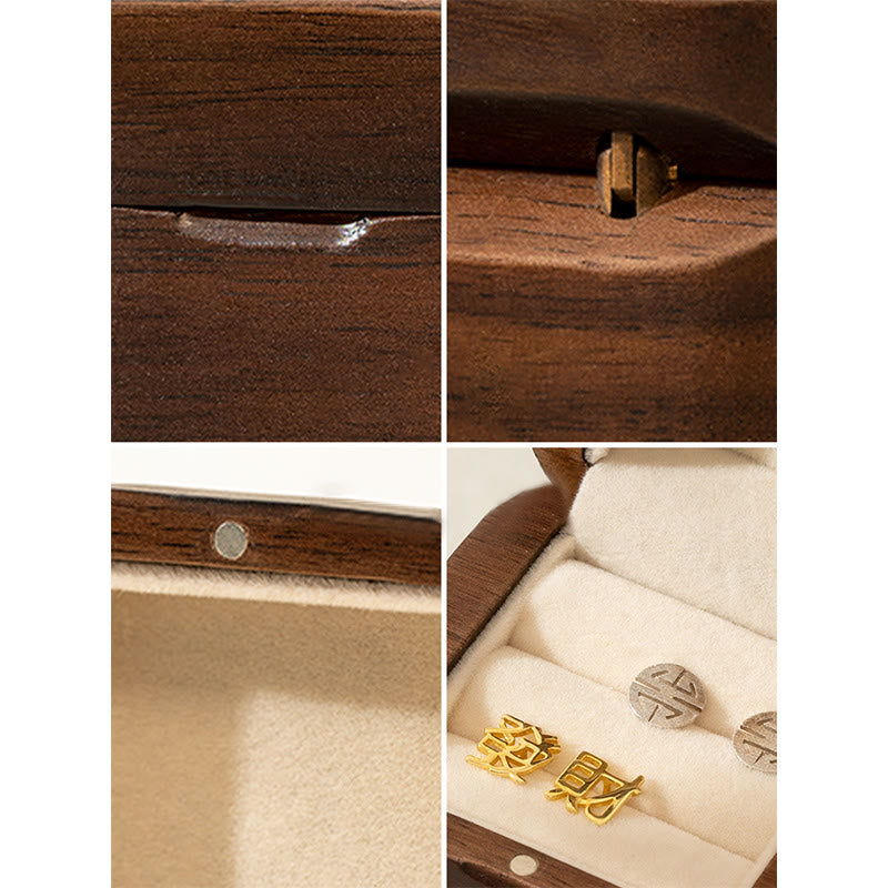ATELIER-TIBET Boîte de rangement de bijoux en bois de noyer noir fait à la main rétro, boîte-cadeau en bois de feuille
