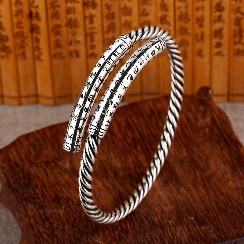 ATELIER-TIBET – Bracelet en Cuivre Gravé Sutra du Cœur, Motif Torsadé Ajustable