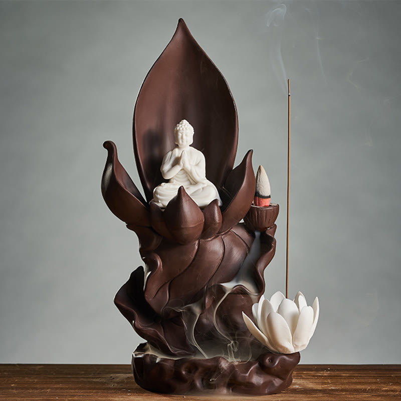 ATELIER-TIBET – Brûleur d’Encens Bouddha Lotus en Argile Violet – Porte-Encens Zen & Méditation