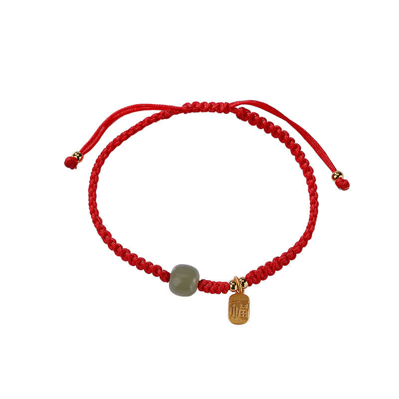 ATELIER-TIBET – Bracelet Ajustable en Jade Hetian Rouge 7 × 8 mm & Fil Tressé